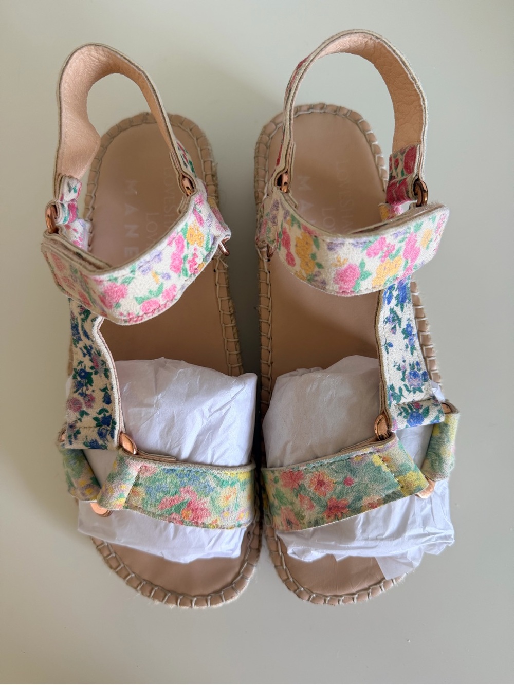 Manebi x Loveshack Fancy Floral Leather Espadrille Sandals 37